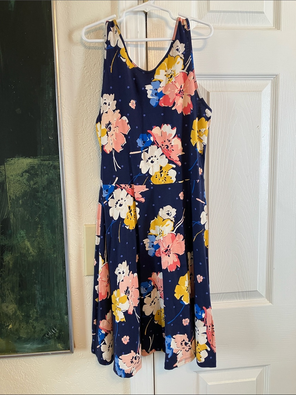 Old Navy floral print fit-and-flare tank dress navy blue pink XL TG Girl’s 14